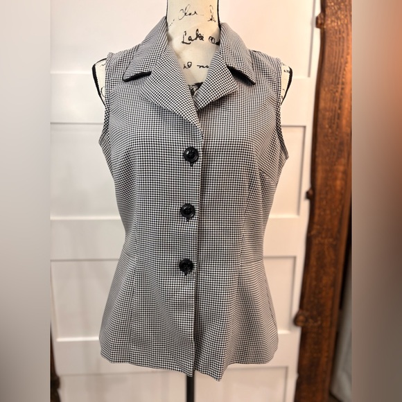 Lisa Jo Tops - Lisa Jo Women's Sleeveless Top 11/12 Black White Check Button-Up Fitted Blouse